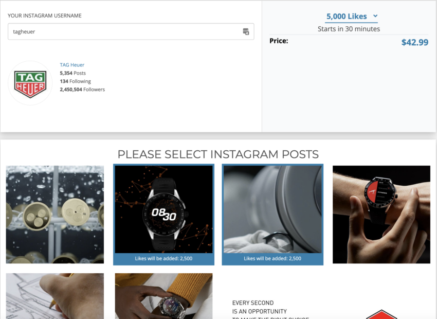 Buying instant Instagram likes from Buysocialmediamarketing.com