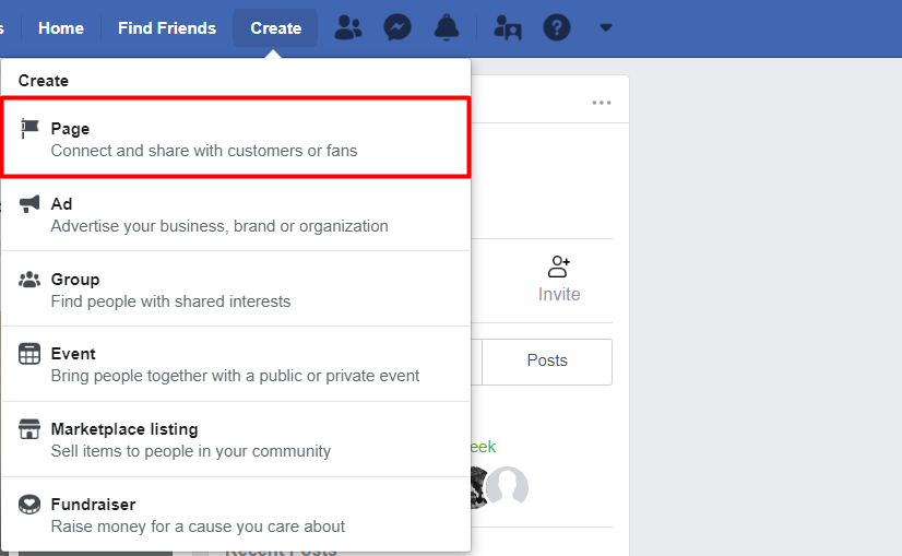 how to create facebook page