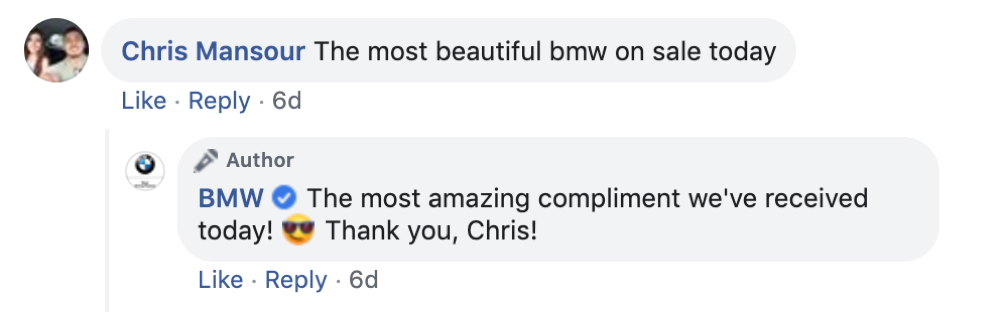 Response on a Facebook Comment by BMW page.