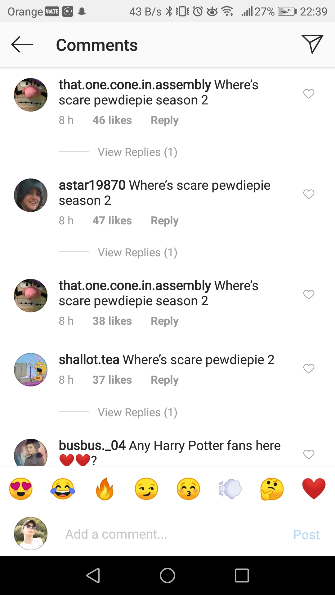 comments about pewdiepie on IG post example