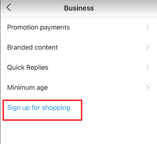 sign up for shopping feature on Instagram business account