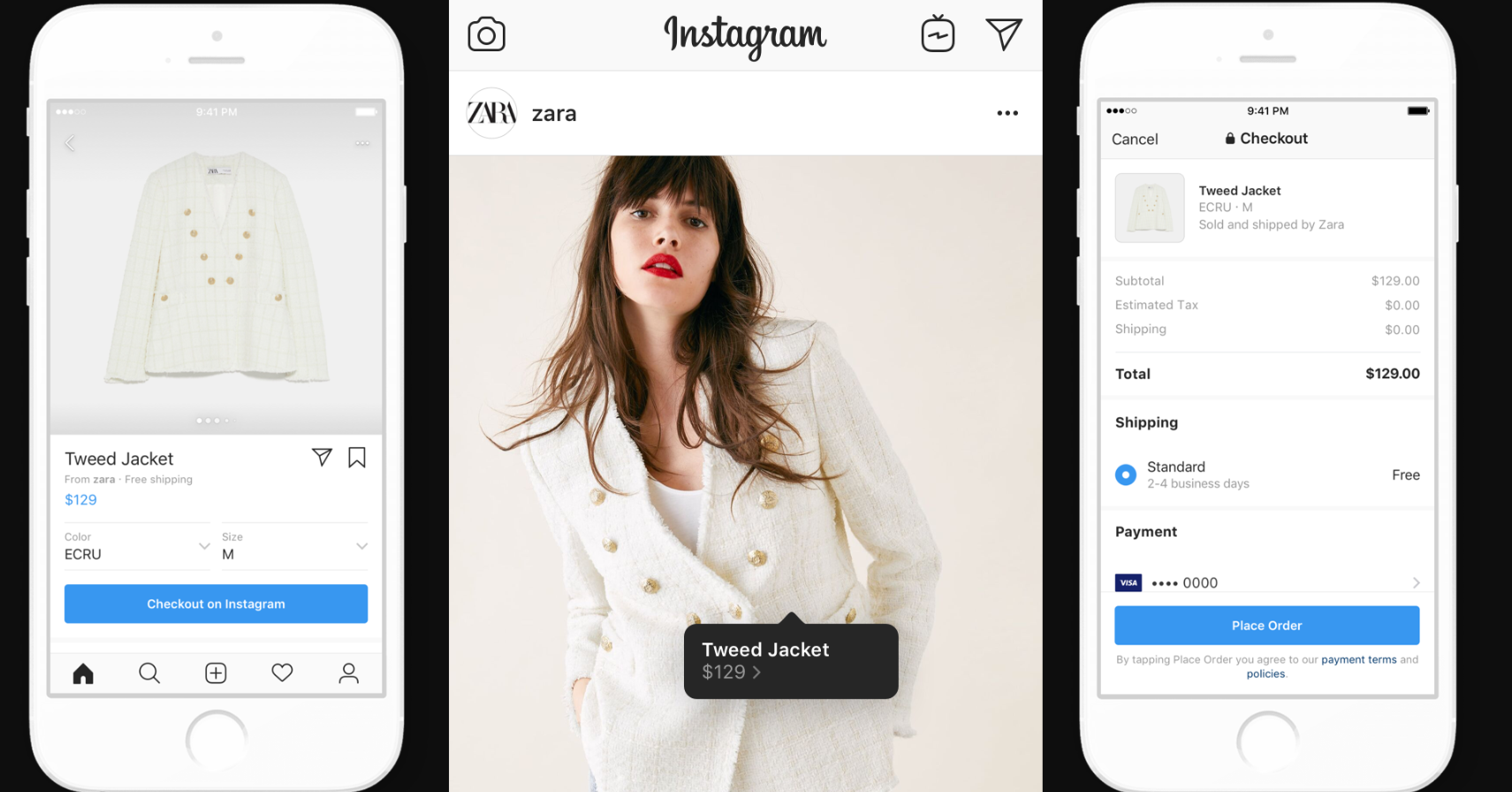 Instagram shopping - "in-app" checkout example